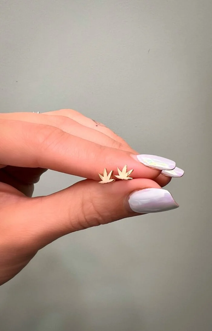 گوشواره طلا طرح برگ مدل میخی با پشت پلاستیکی